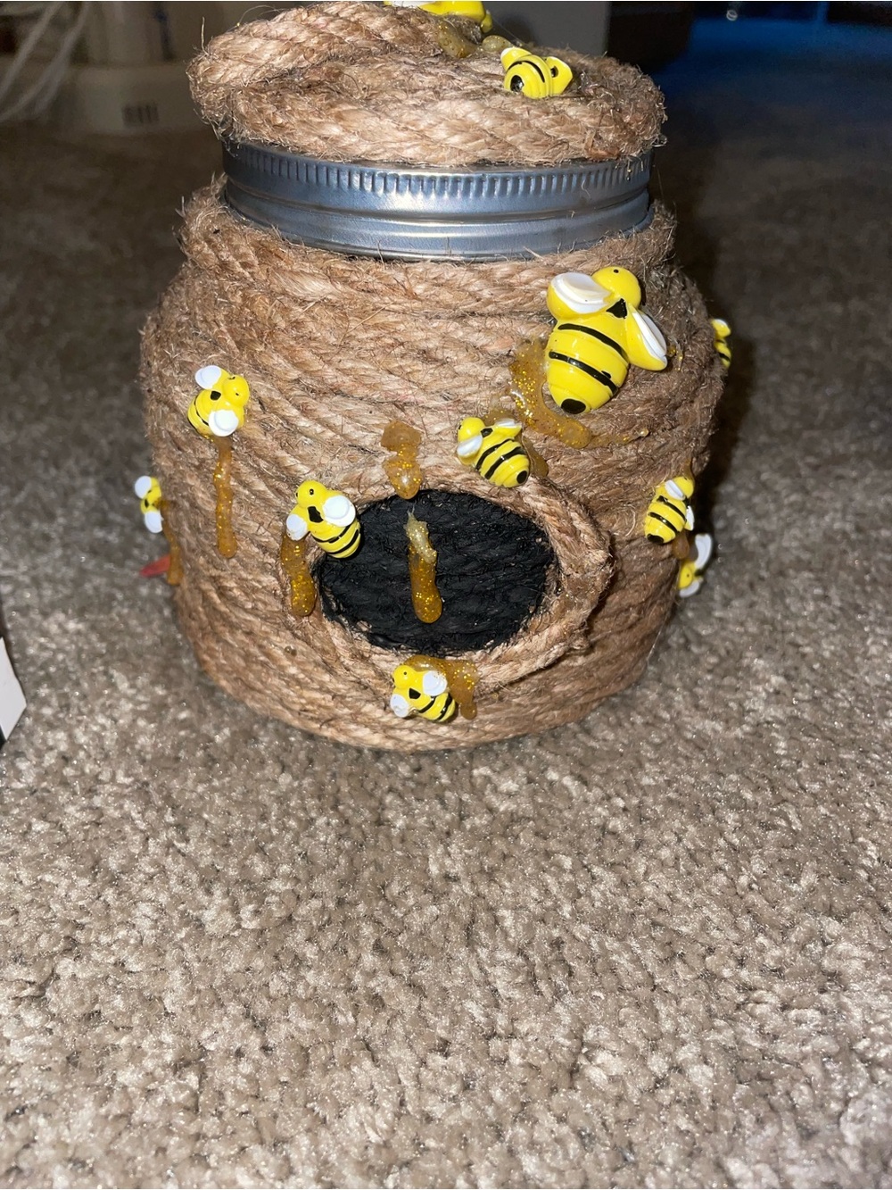 Rustic Bee Jar Vase in Natural Brown and Yellow - Decorative Accent